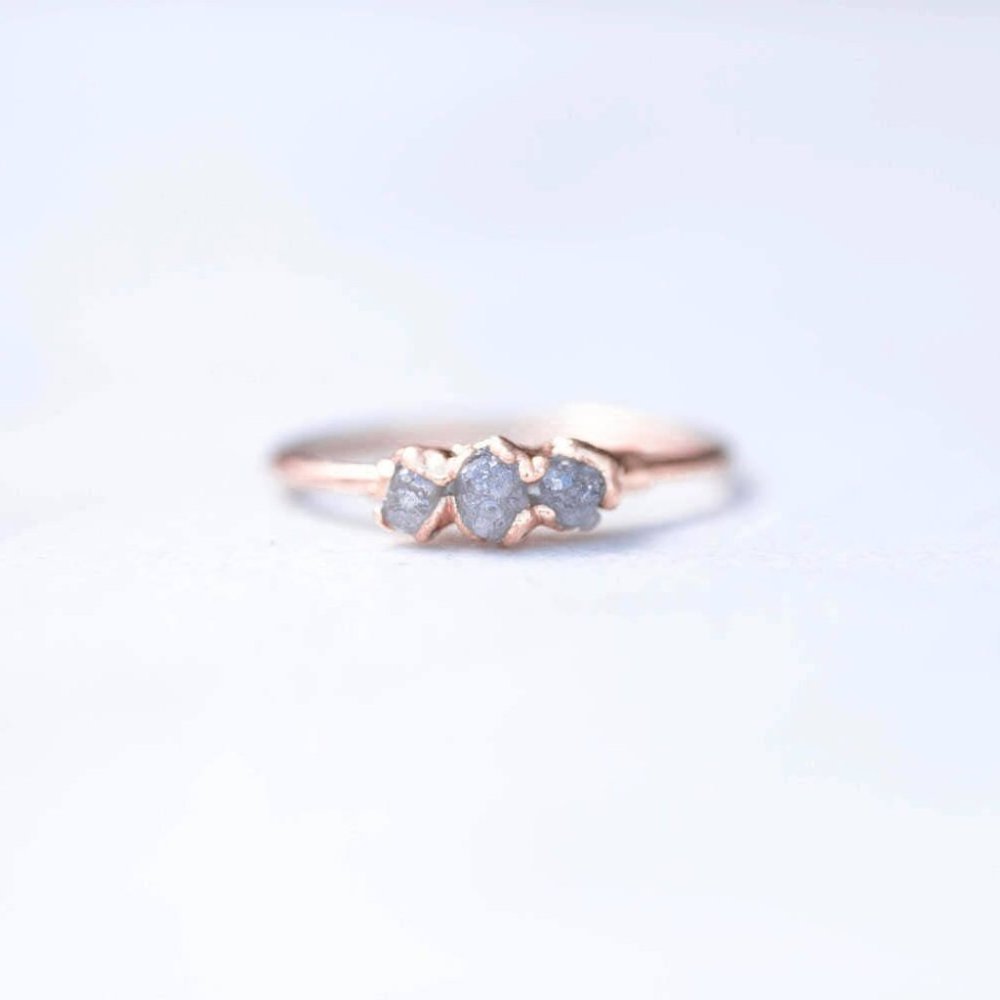 Triple Raw Diamond Ring Raw Stone Ring Silver Yellow Rose Gold